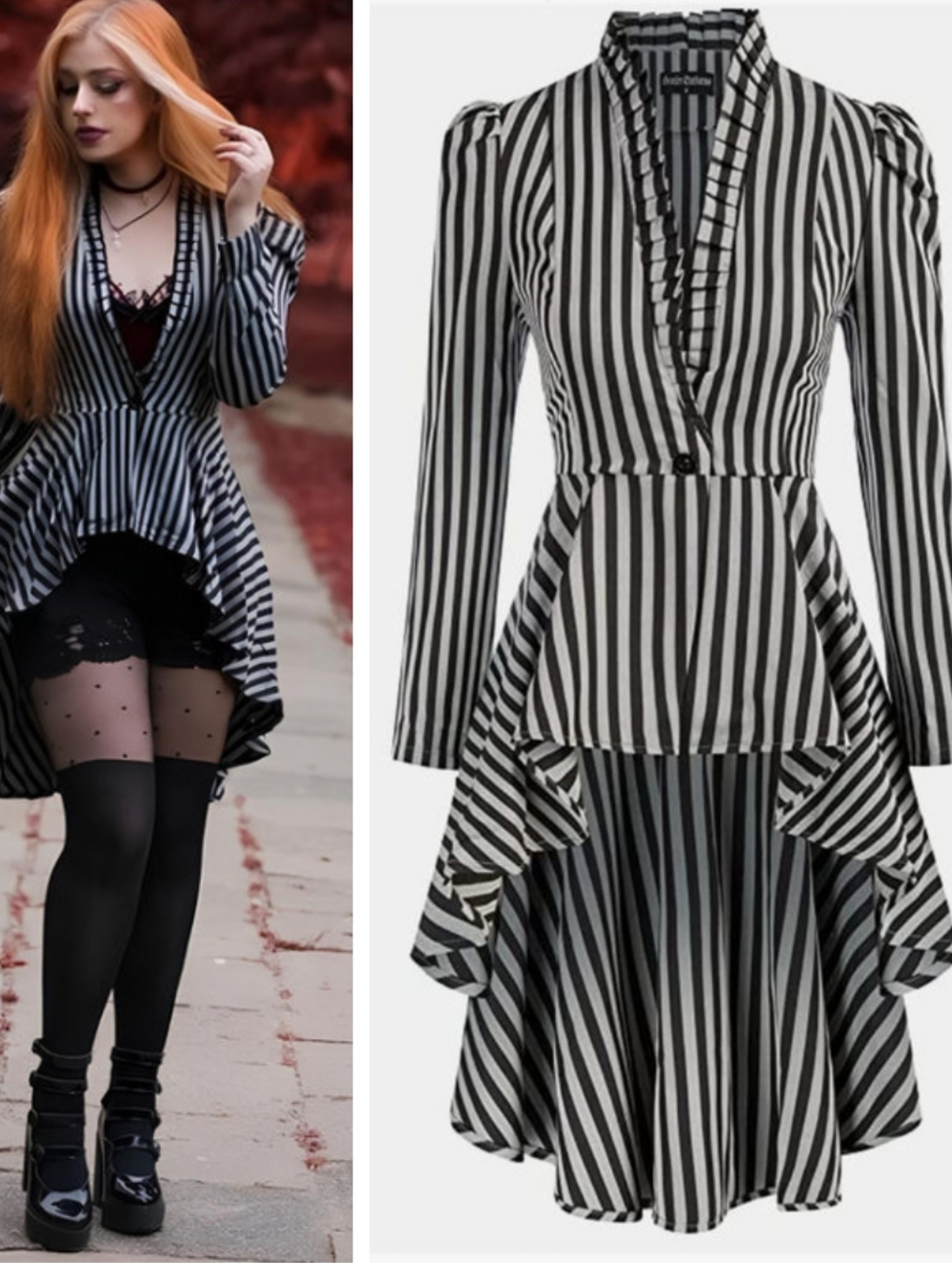 Striped Black & White Peplum High-Low Jacket